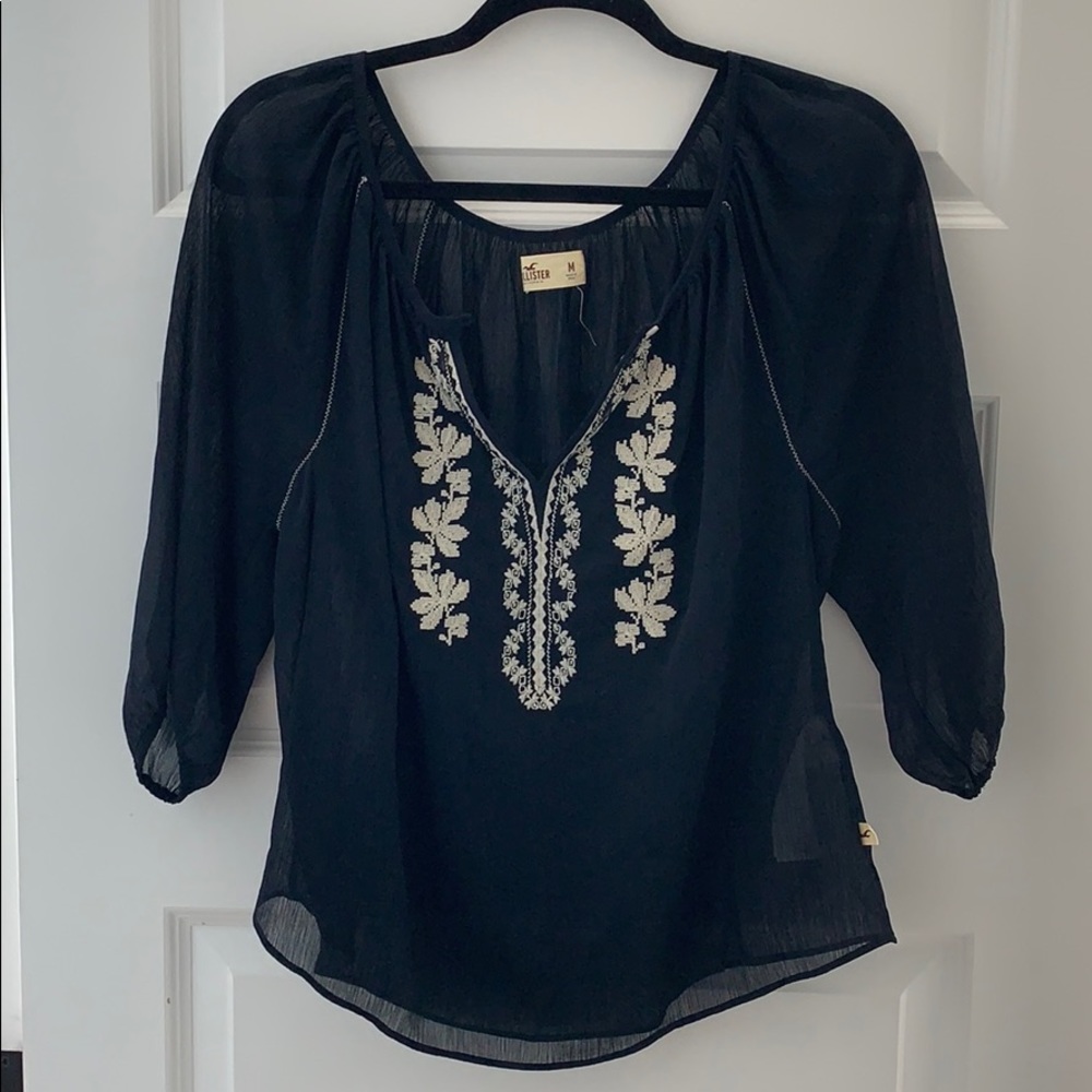 Navy Embroidered Blouse